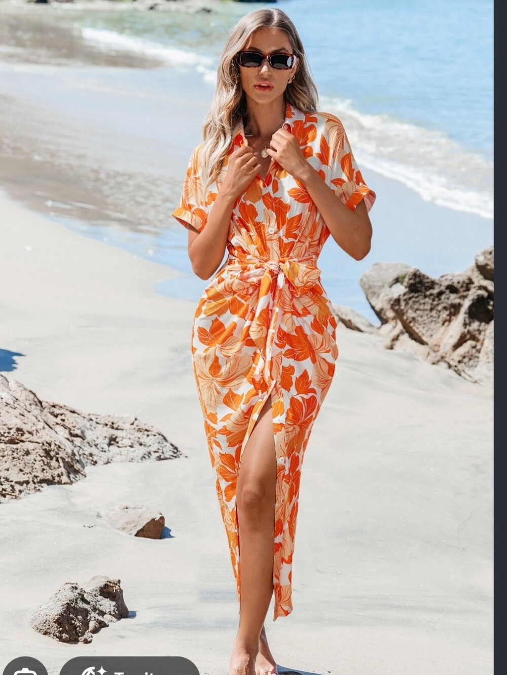 Cupshe Women's Orange That Fab Floral Button Shirt Dress. Sz S
